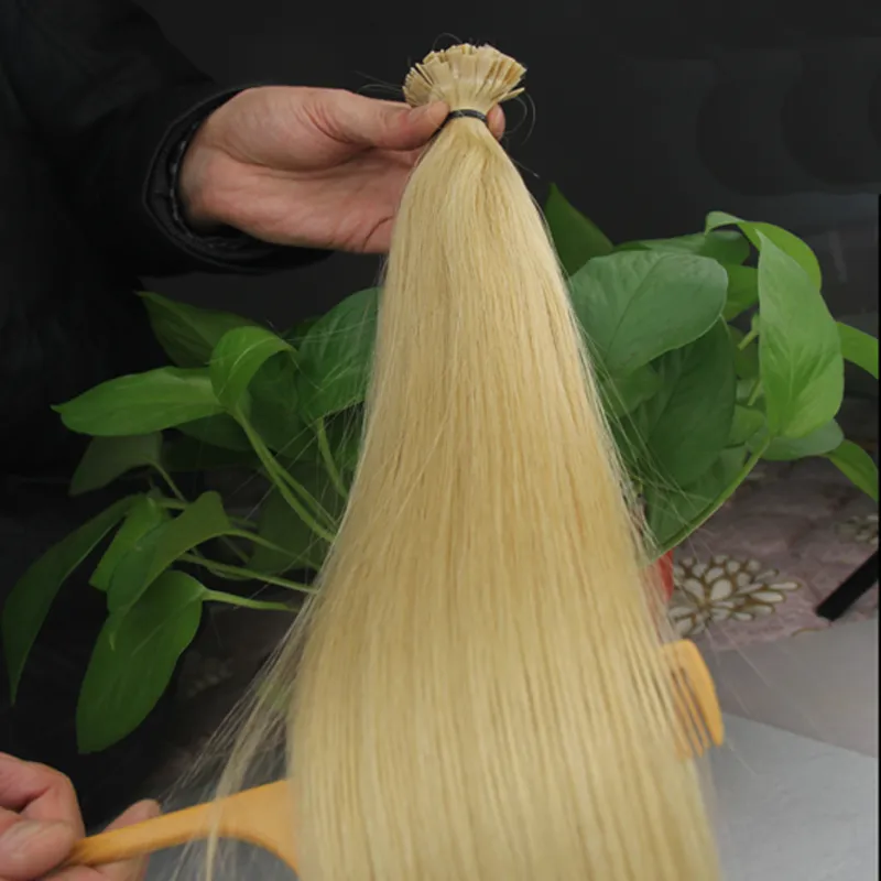 Extensões de cabelo de ponta plana extensões de cabelo de ponta de unha de queratina de fusão loira cabelo brasileiro 100g