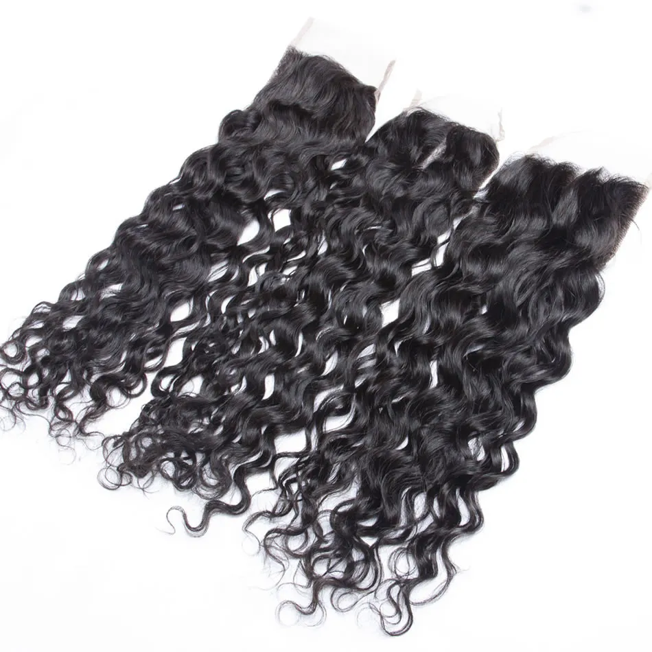 Peruvian Malaysian Indian Brazilian Virgin Hair 3 Bundles with Lace Closure Natural Wave Wet and Wavy Water Wave Curly Mink Human Hair Weave