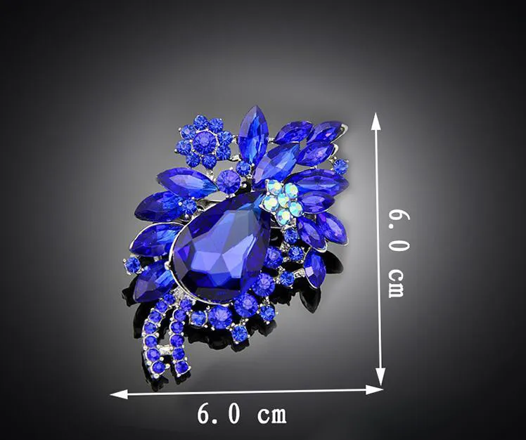 Fashion Party Rhinestone Brooch Water Drop Crystal Flower Corsage Brooches Pins Breastpin for Women Men Dress Accessories 