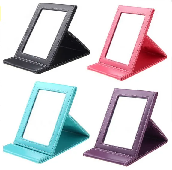 New Korean Fashion PU Leather Cosmetic Mirror Portable Folding Desktop Mirror Travel Desktop Strong Foldable Table Mirrors Cosmetic Compact