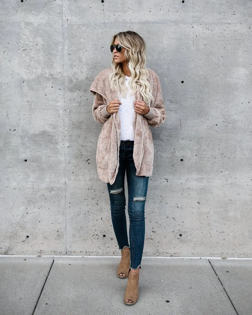 Faux Fur Coat Women Fashion Hooded Streetwear Two Side Wear Winter Coat Women Warm and Comfort Overcoat