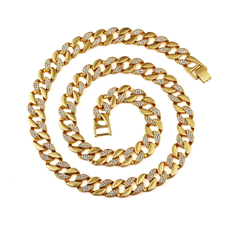 128g Heavy 24k Solid Gold Plated Miami Cuban Link Łańcuch Extra-Gruby przesadne Shiny Diamante Naszyjnik Hip Hop Fine Jewelry Hipster Men Chains