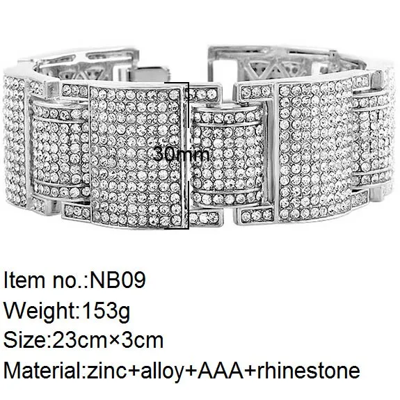 14k Gold Silve Iced Out Simulated Diamond Micro Pave Bling Bling Hip Hop Bracelet for men330a