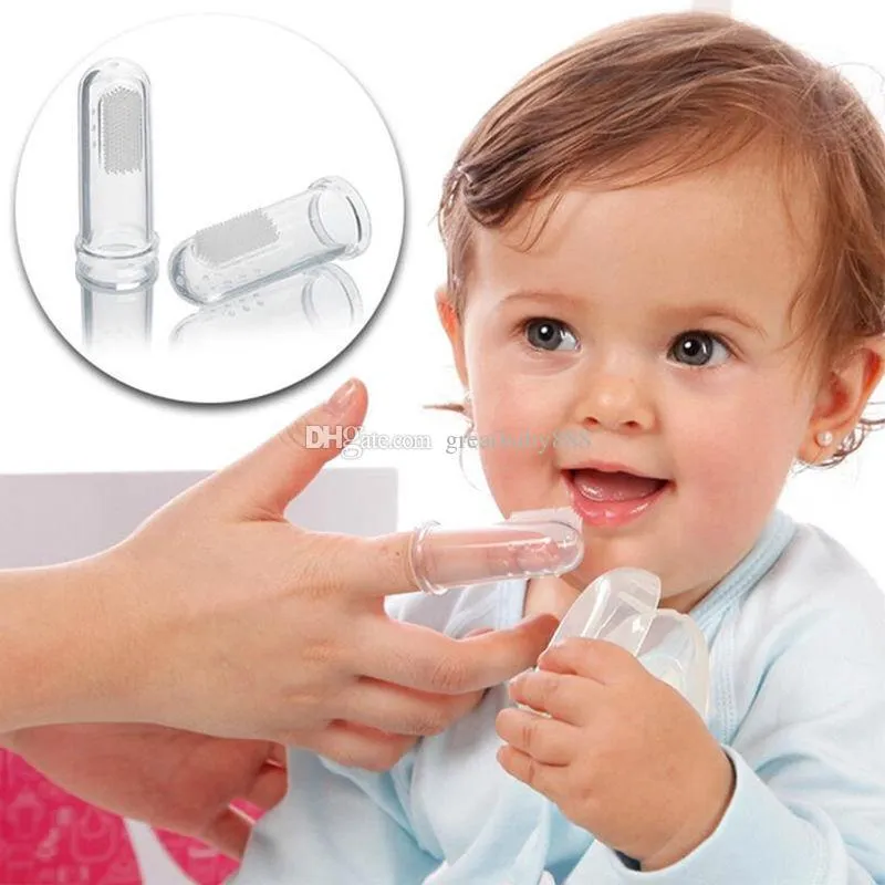 Crianças infantil silicone macio dedo escova de dentes dedo Bebê recém-nascido escova de borracha limpa Massager Formação Escova C3160