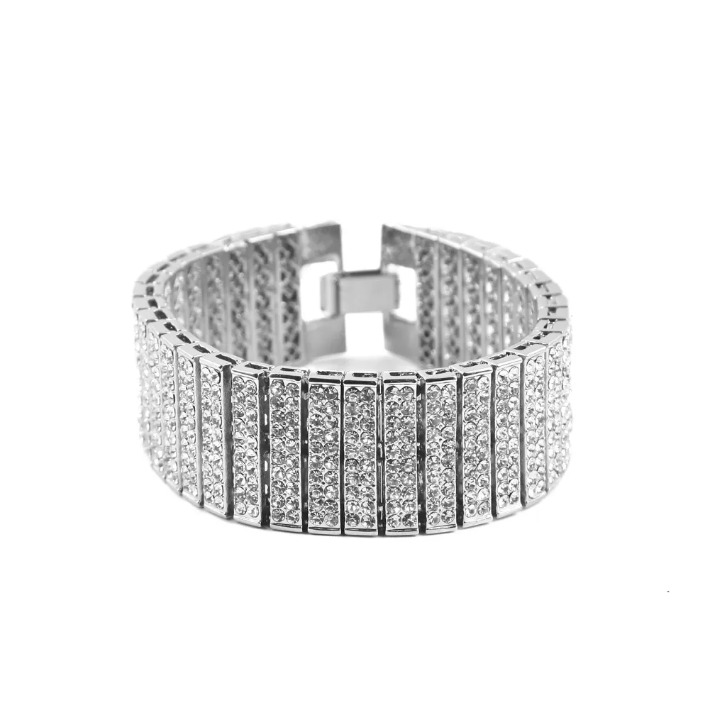 Bracelet Hip Hop pour hommes, argent glacé, or, chaîne en alliage de Zinc, diamant simulé, Tennis, HipHop, pour cadeau de fête, 176Z