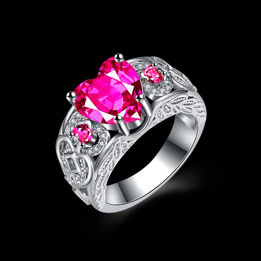 Jewelry Factory Beautiful Charm 925 silver Princess ring heart shaped gem Ring jewelry Lowest price Fashion 1817