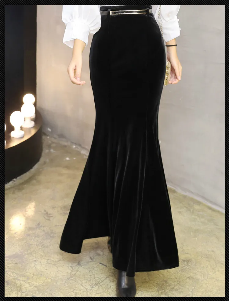 Kadınlar Sonbahar Yeni Yüksek Bel Bodycon Sexy Velvet Deniz Kızı Maxi Uzun Etek Plus Boyut XSSMLXLXXL3XL