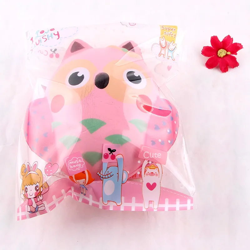 Groothandel 12 cm Leuke Squishy Kawaii Pink Owl PU Zachte Slow Rise Telefoon Strap Squeeze Break Kids Toy Verlichten Angst Fun Gift