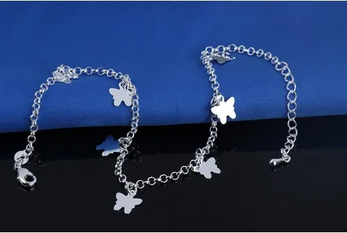 Élégant S925 Papillon Bracelets De Cheville En Argent Sterling Femmes Bracelets De Cheville Yoga Danse Pied Chaîne Cheville Bracelets Bijoux De Plage Sandales Aux Pieds Nus