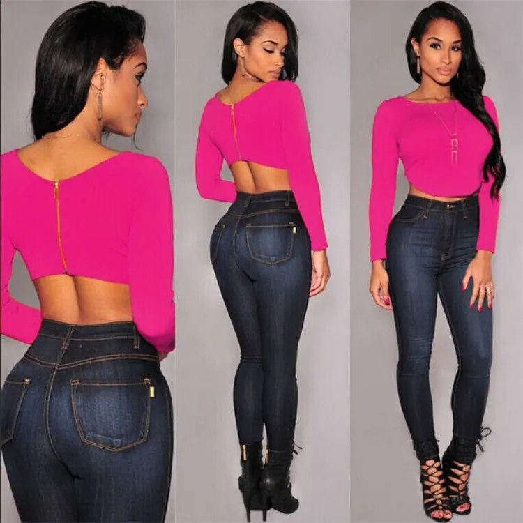 Hottest Sale Sexy Night Club Party Women's Shirt Ladies Clothing Garment Long Sleeve Zipper Shorts Fast Shipping
