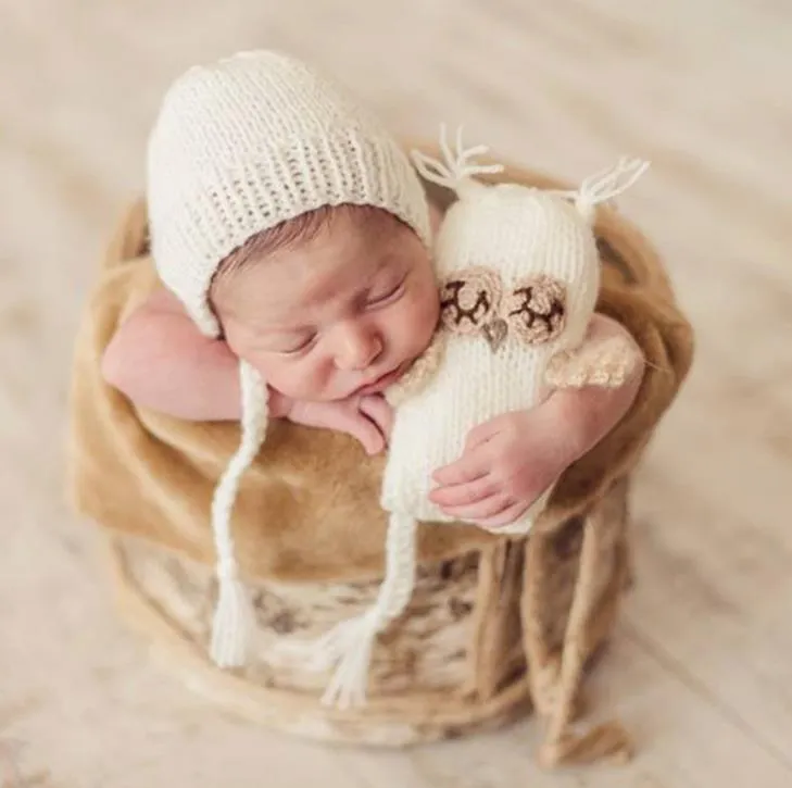 Newborn Infant Baby Girl Boy Photography Props Photo Crochet Knitted Costume Owl Toy + Hat Set M118