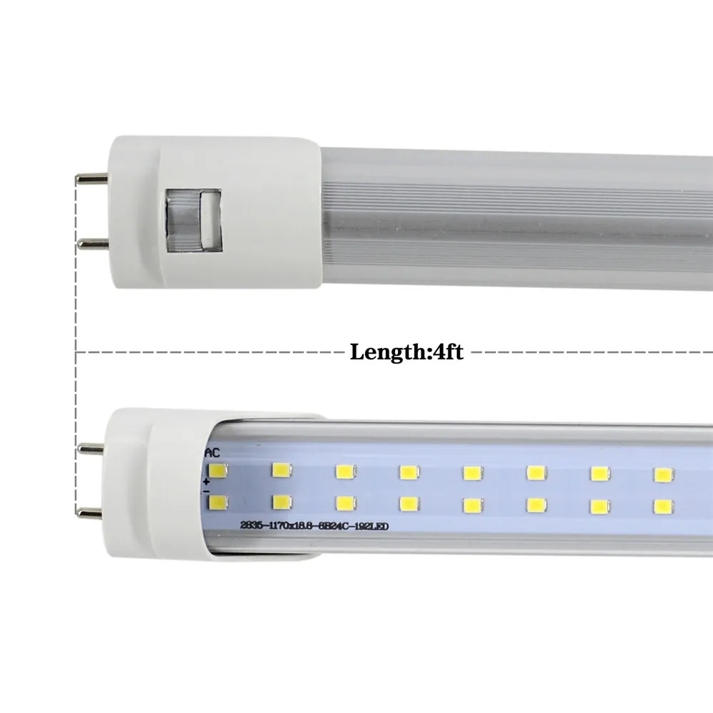 مخزون في الولايات المتحدة 28W 4ft أنابيب LED الصفوف المزدوجة 192leds T8 LEDS أنابيب الضوء استبدال الإضاءة الأنبوب العادية AC 110-240V UL FCC