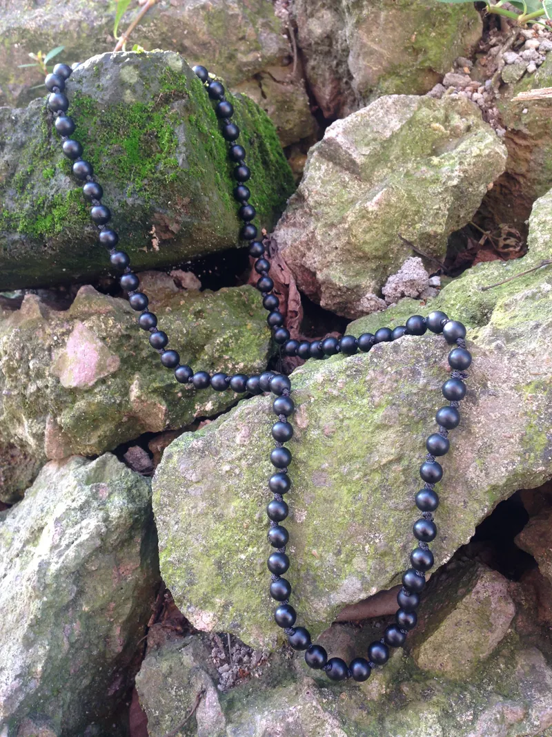 ST0262 32 tum lång knuten matt svart onyx knuten halsband lång storlek religiös pärla halsband design 340d