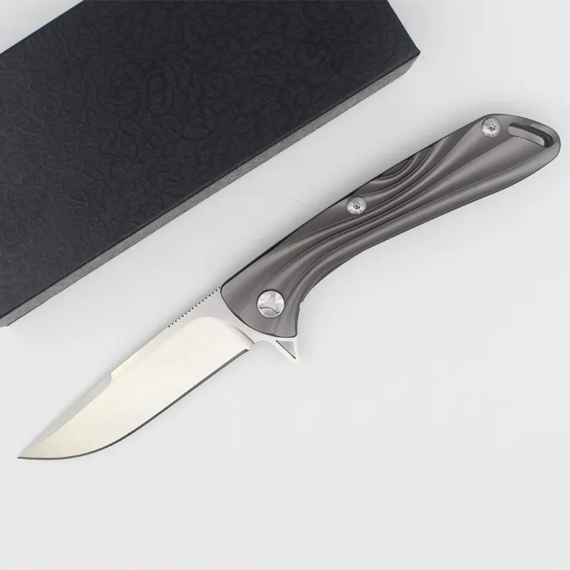 High End New Design D2 Steel Flipper Folding knife 60HRC Satin Black Titnaium Handle EDC Pocket Knife Gift Collectable knives