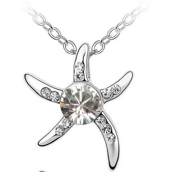 Collier étoile de mer plaqué argent 925, bijoux en cristal exquis, pendentif étoile de poisson, collier étoile de poisson, bijoux en cristal DHL