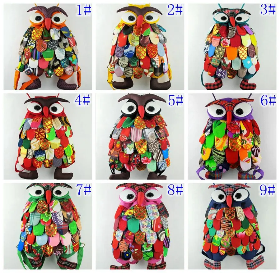 Style ethnique coloré Coton style OWl Sacs colorés Sacs vintage modernes pour bébés Sacs d'école Caractéristiques chinoises 11 modèles W * H: 25 * 30CM