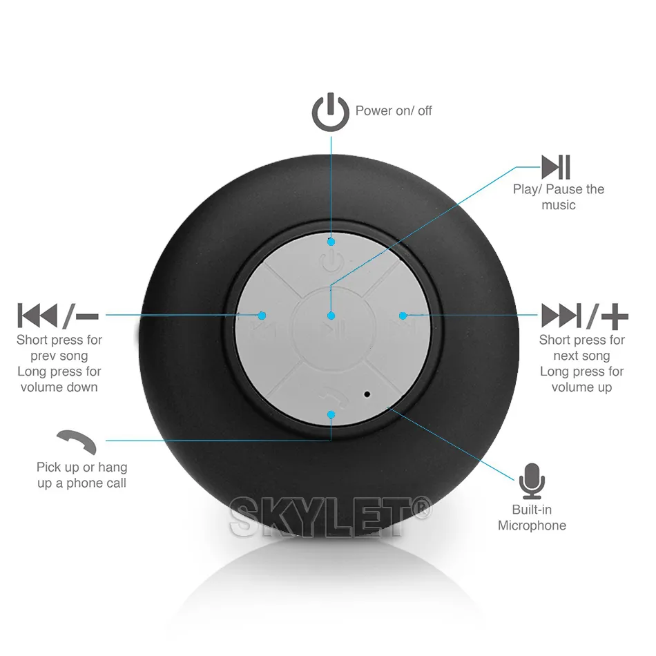 Bluetooth-динамик, водонепроницаемый беспроводной душ, руки, микрофон, присоска, автомобильный динамик, портативный мини-MP3, супер бас, прием вызова6261968