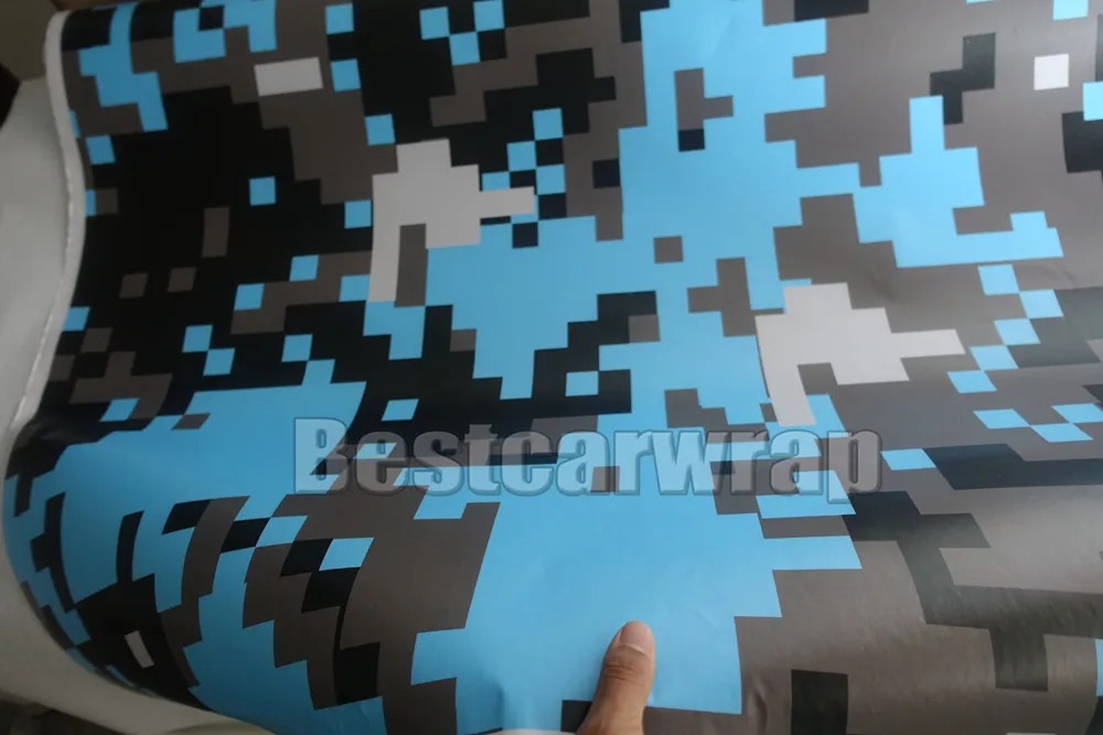 Bebê azul digital tigre camo vinil carro envoltório folha com bolha de ar azul pixel camuflagem gráficos filme adesivo carro 152x30mRol6810555