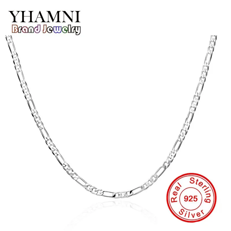 YHAMNI Brand Men&Women 925 Sterling Silver Necklace Fashion Jewelry 16-24in Long 4mm Width Chain Necklace Wholesale N102