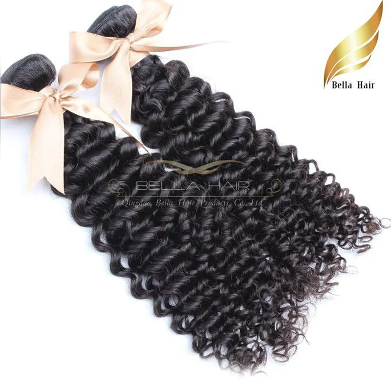 Billiga Malaysain Kinky Curly Hair Weaves 100% Human Hair Extensions Naturfärg Svart 2PC Bellahair i Bulk Partihandel