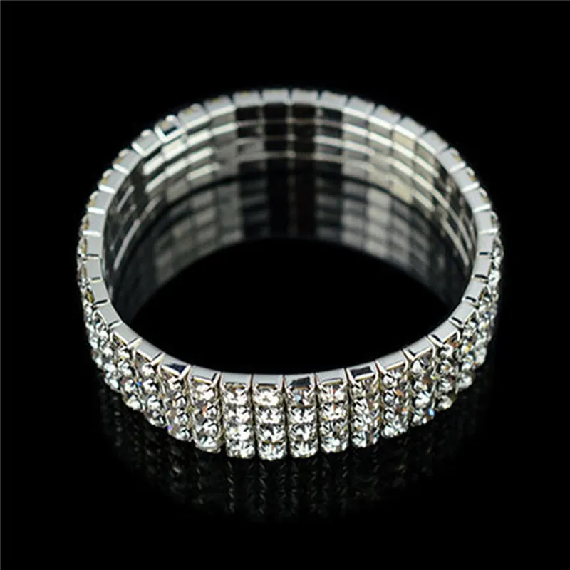 Nya armband Bangle Luxury Shinning White Rhinestone Bangles for Women Bride 1 2 3 4 5 Rows Fashion Elegant Elastic Wedding Brac5016536