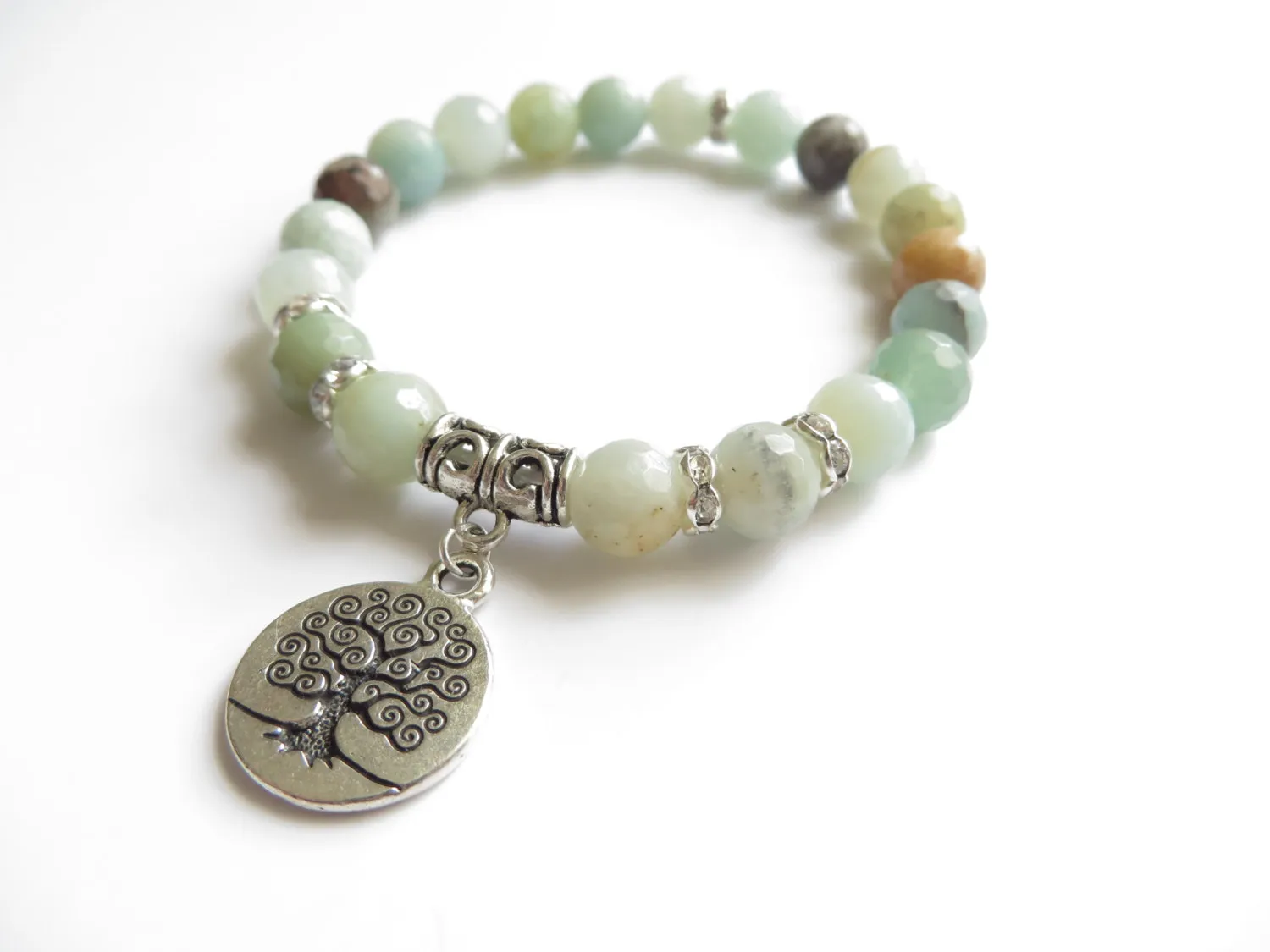 SN1121 Tree Of Life Mala Bracelet Yoga Jewelry Wrist Faced Amazonite Meditation Mala Bracelet Healing Birthday Unique Gift