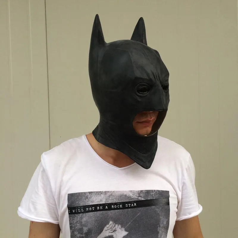 on Cosplay Batman Masks Dark Knight Adult Full Head Batman Latex Mask Hood Silicone Halloween Party Black Mask Hero Co42929212165636