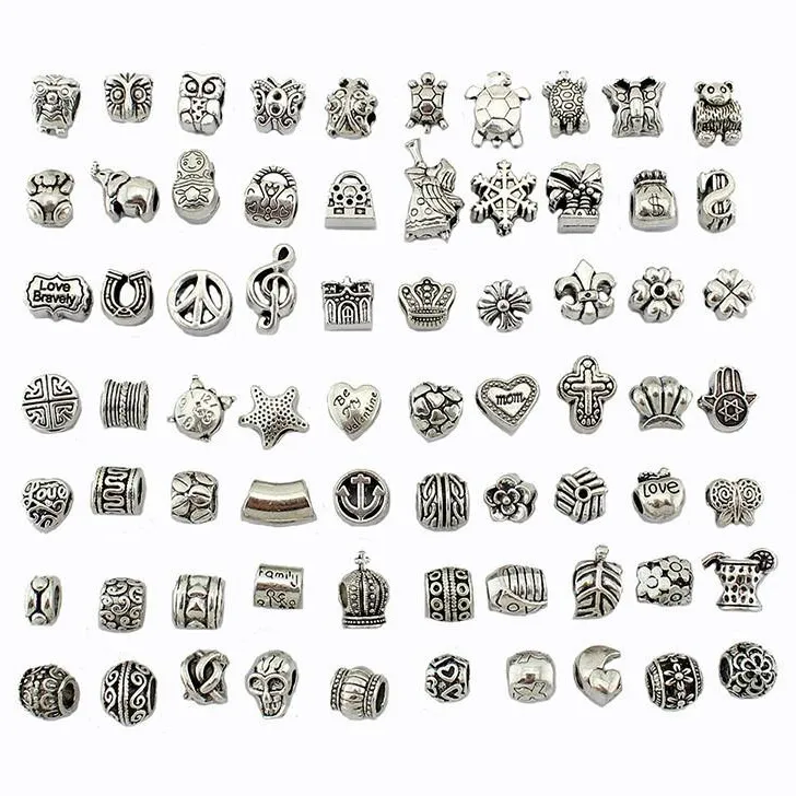 Antique Silver Plated Alloy Big Hole Charms Spacer Beads fit pandora bracelet DIY Jewelry Necklaces & Pendants charms Beads