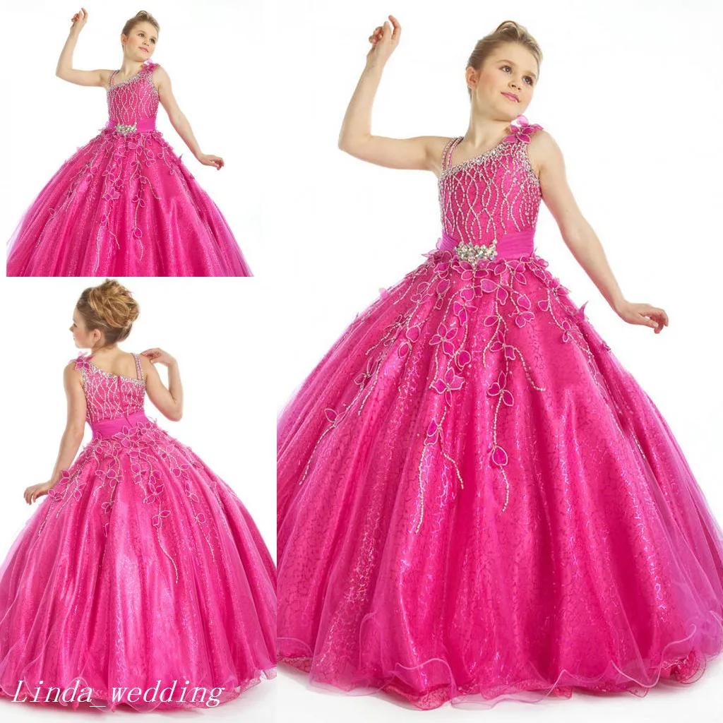 Fuchsia Sparkly Frocks Girl's Pageant Dress Princess Ball Gown Party Cupcake Prom Dress Pour Jeune Fille Courte Jolie Robe Pour Petit Enfant