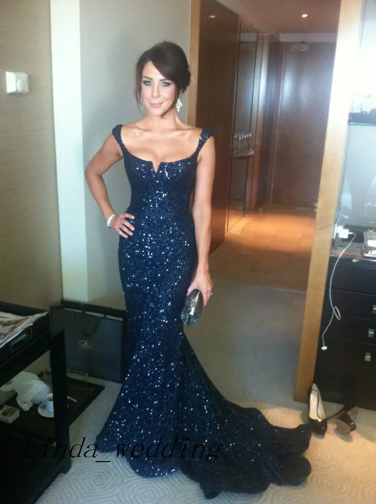 Kate Ritchie Vintage Evening Dresses Navy Blue Sleeveless Sexy Sequin Floor Length Formal Special Long Evening Gowns