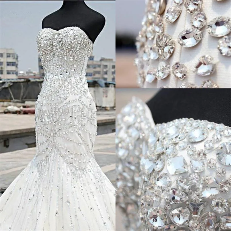 Luxury Major Beading Mermaid Pageant Klänningar Sweetheart Kristaller Högkvalitativ Prom Dress Zipper Back Golvlängd Personliga Kvällar