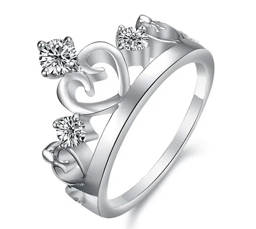 여성을위한 크라운 다이아몬드 반지 하트 크리스탈 보석 한국어 스타일 소녀 선물 파티 결혼식 크리스마스