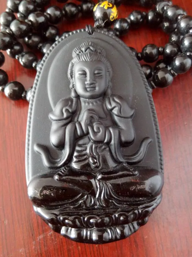 Buda Pingente Natural obsidiana Vintage Colar de Pingente de Cabeça de Buda Preto Para as mulheres Jade Jóias