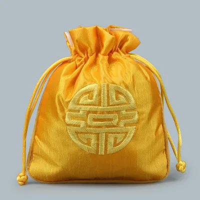 Petits sacs à cordon joyeux brodés en tissu satiné, sacs cadeaux pour bijoux de style chinois, pochette d'emballage, sachet de lavande, sac de rangement de parfum