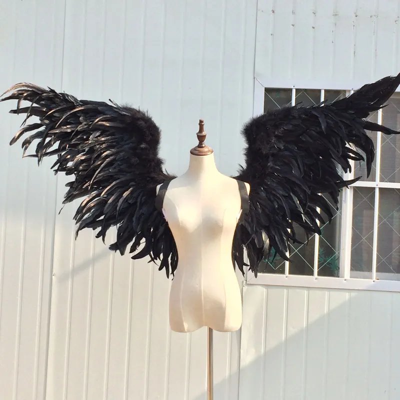 Props de decoración de moda personalizada para el rendimiento de la boda Fotografía Puro Hecho a mano Negro Large Diablo Feather Wings EMS Envío gratis