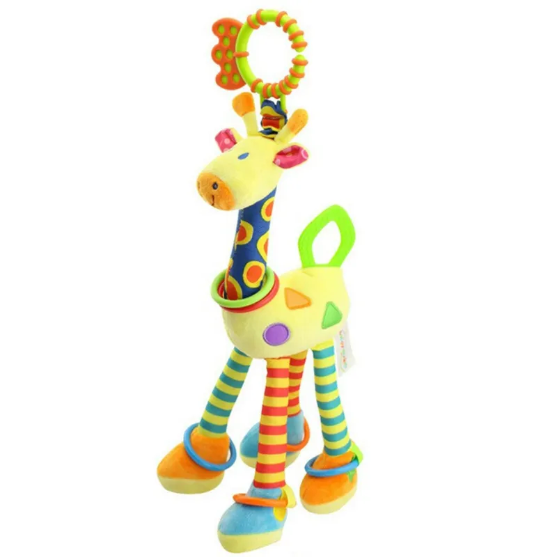 Infantil Cama de Bebê Anel de Sino de Mão Chocalho Recheado de Pelúcia Dos Desenhos Animados Girafa Pendurado Brinquedos