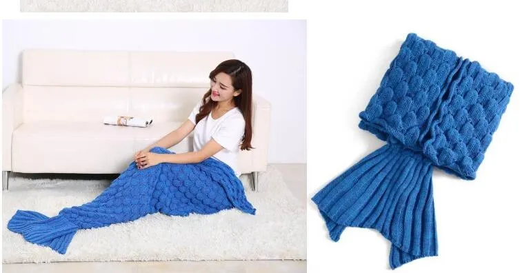 Mermaid Tail Blankets Super Soft Hand Crocheted Cartoon Sofa Blanket Air-condition Blanket Siesta blankets For Women 195X90cm