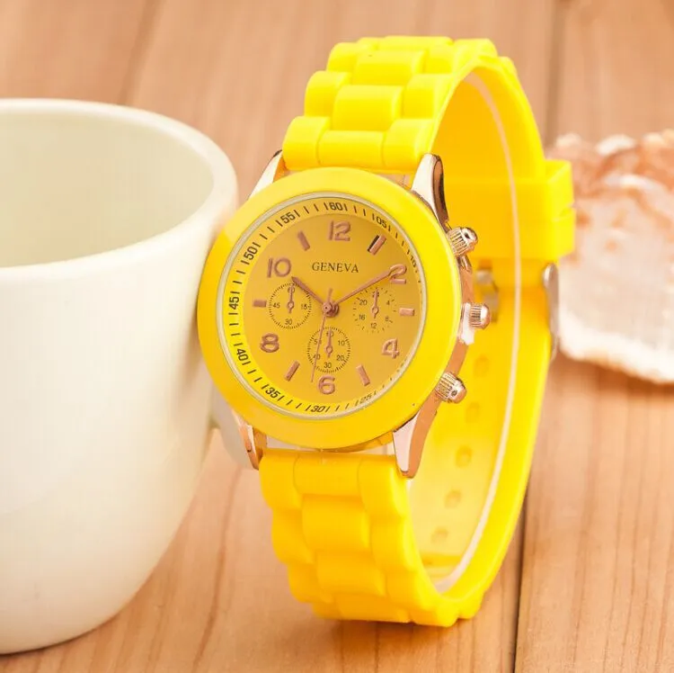 Uhr Damen Freizeituhr Genf Unisex Quarzuhr Herren Damen Analoge Armbanduhren Sportuhren Roségold Silikonuhren