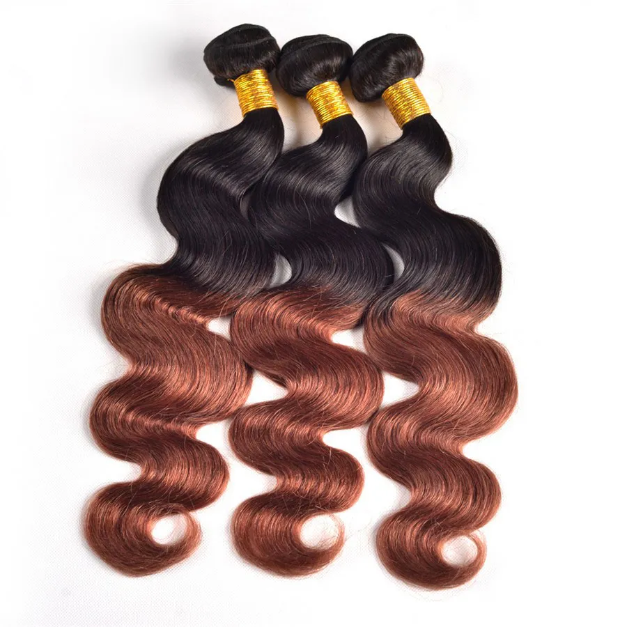 卸売-12 "-30'OMBREブラジルの髪のオンブルボディウェーブT1B＃33 100G/PCS 3PCS/LOT REMY Human Hair Weave