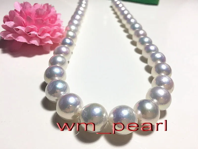 Fine Pearls Jewelry Australien Top 18"12-15mm ECHTE SüdseePerfekte runde WEISSE Perlenkette 14K