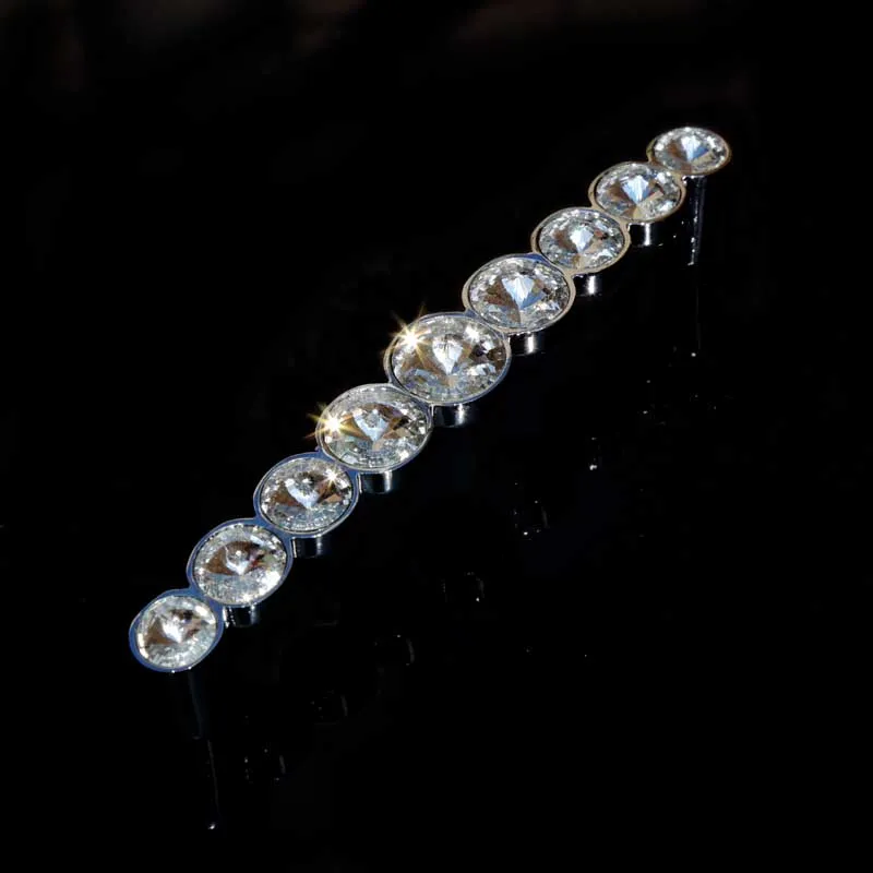 96mm 128mm moda moderna strass maniglia mobili argento cromato comò maniglie delle porte dell'armadio manopole pomelli in cristallo di vetro cassetto manopola267x