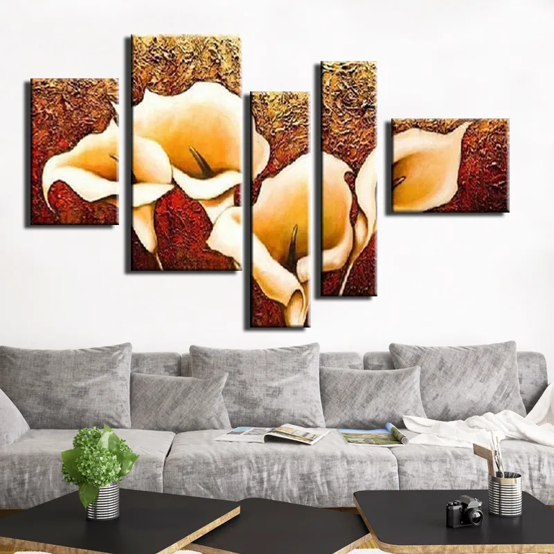 Dipinti a mano moderni dipinti ad olio su tela a trama spessa arte astratta fiori immagini 5 pezzi / set decorativo per la casa unico