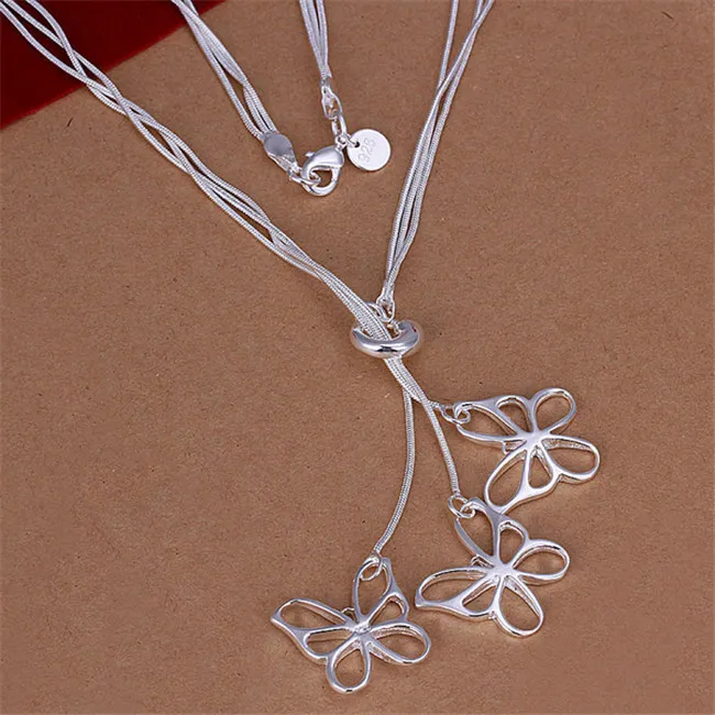 Brand new Tai Chi hang three butterfly sterling silver plate necklace SN043,hot sale fashion 925 silver pendant necklace factory direct sale