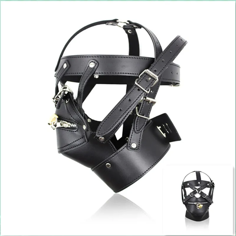 BDSM Escravidão Brinquedos Sexuais New Black Leather SM Escravo Sex Toys Cabeça Máscara para o Sexo Masculino adulto Produto Cosplay Vestido Homens Gays Fetish Head Hoods