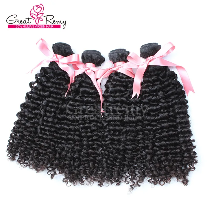 4 pçs / lote Indiano Extensões de Cabelo Humano Natural Dyeable Curly Onda Do Cabelo Humano Tecelagem 7A Greatremy preço de fábrica Drop Shipping Trama Do Cabelo