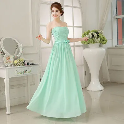 Pleated Long Chiffon Bridesmaid Dress Mint Green 2019 Floor Length Wedding Party Dress 5 Style 