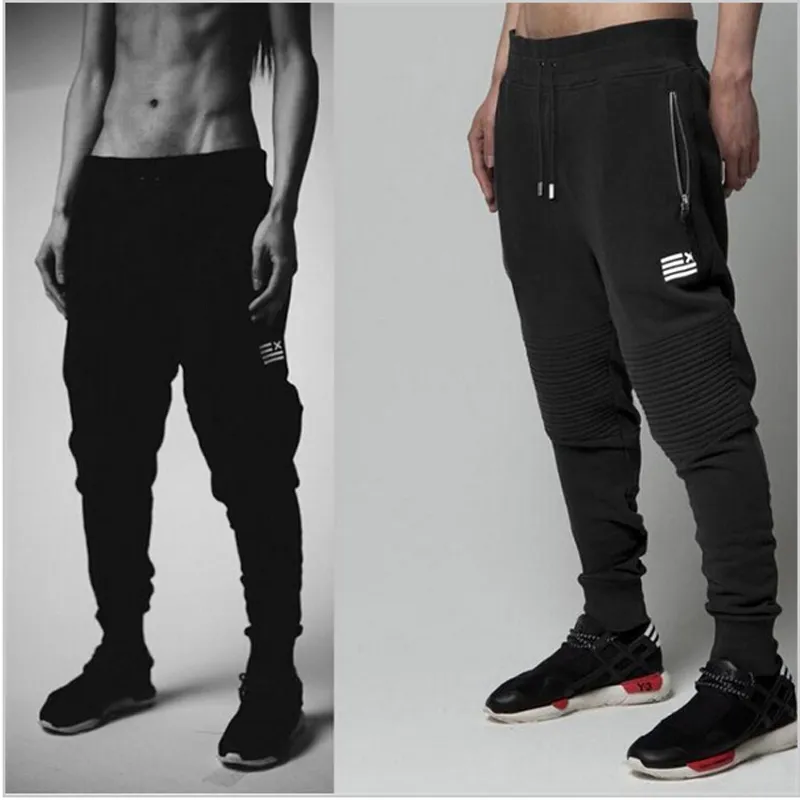 Calças WholesaleHigh Street moda zíper mens corredores calças motociclista legal sweatpants mulheres e homens calças hip hop mens calças justas dança de rua