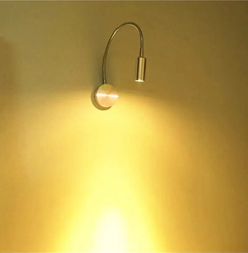 AC85-265V 3W LED Ściana Ściana Mentalna Elastyczna Neck Reflektor Zamontowany na ścianie Biały Lub Ciepły White Z Włącznik / Wył. Lampa Odczytowa