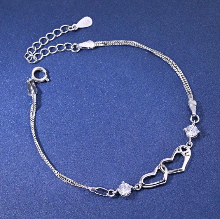925 Sterling Silver Satin Finish Heart Bracelet 7.5