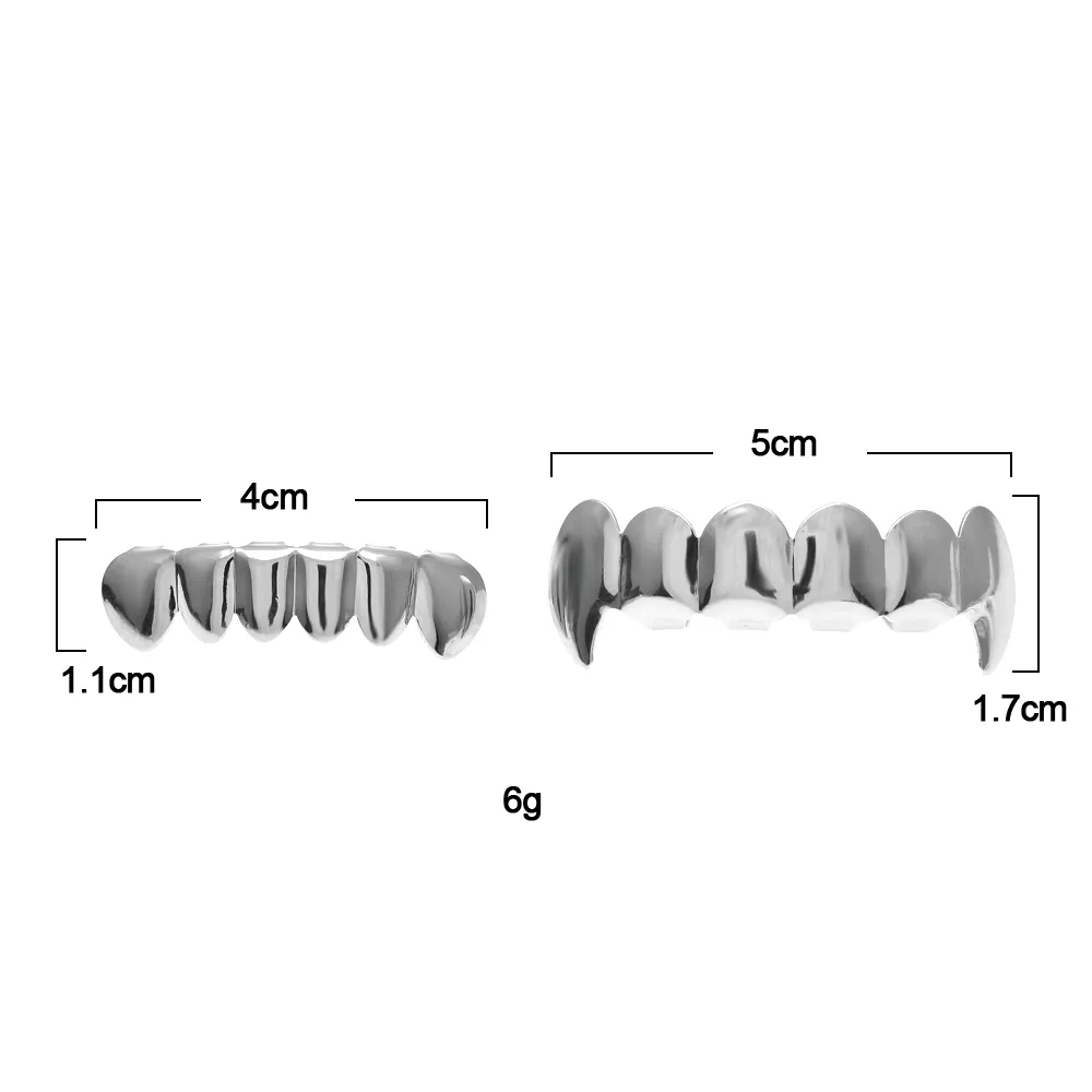 Set di denti Hip Hop placcati in argento placcato oro 14 carati Grillz Top Bottom Grill uomo * NUOVA ALTA QUALITÀ !!